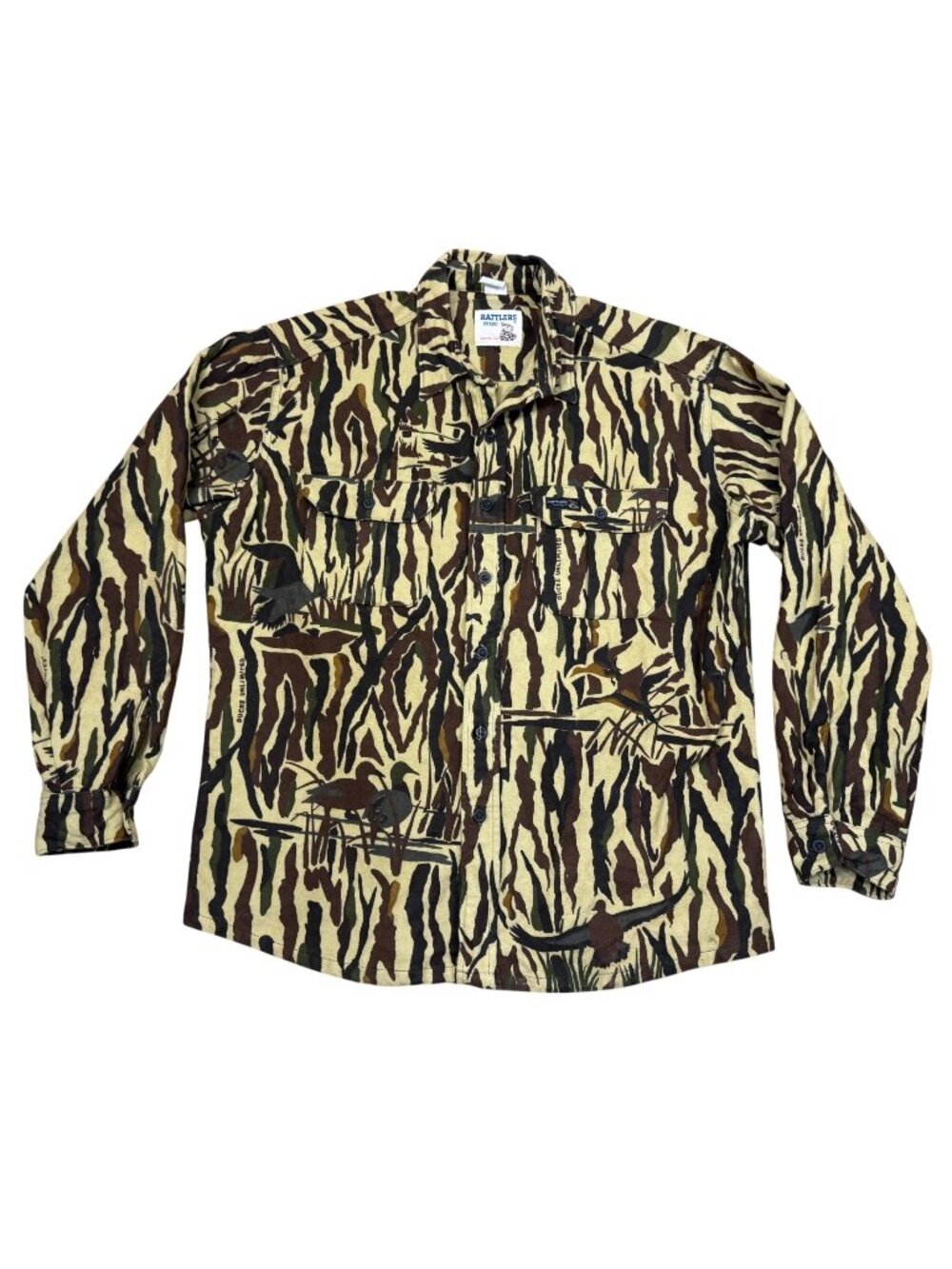 Vintage Rattlers Brand Ducks Unlimited Camouflage Chamois Shirt Made In USA Size